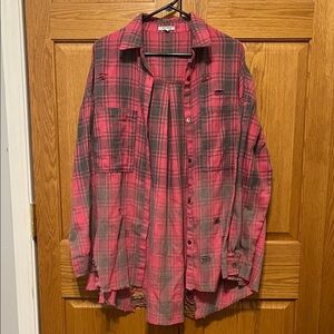 White Birch Pink and Black Plaid Button Down Shirt